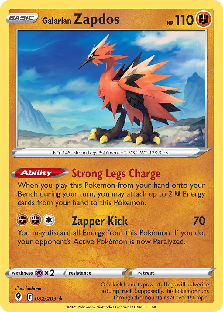 Galarian Zapdos 082/203 | NM reference image. See following photographs for the actual card and condition.