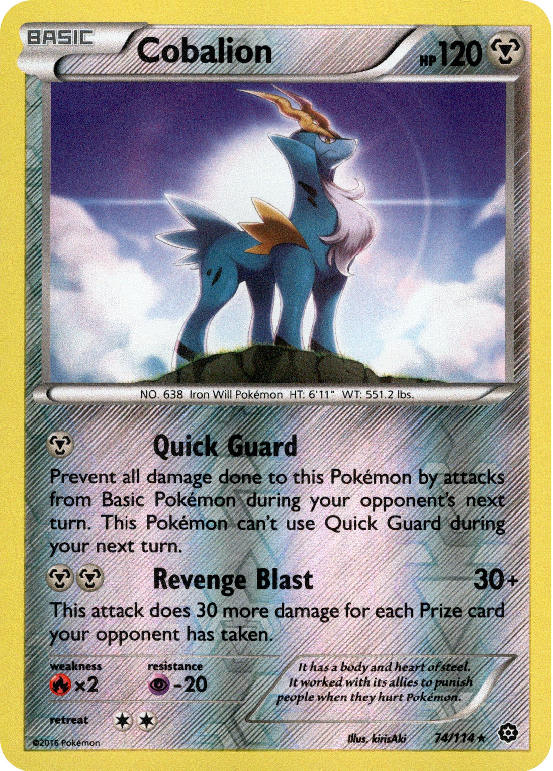 Cobalion 74/114 reference image. See following photographs for the actual card and condition.