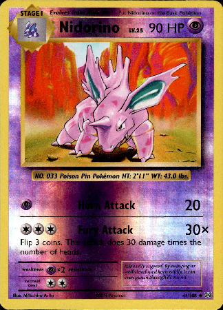 Nidorino 44/108 reference image. See following photographs for the actual card and condition.