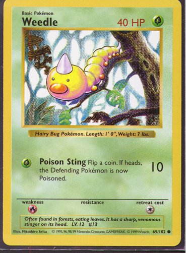 Weedle 69/102 unlimited edition reference image. See following photographs for the actual card and condition.