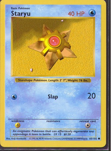 Staryu 65/102 unlimited edition reference image. See following photographs for the actual card and condition.