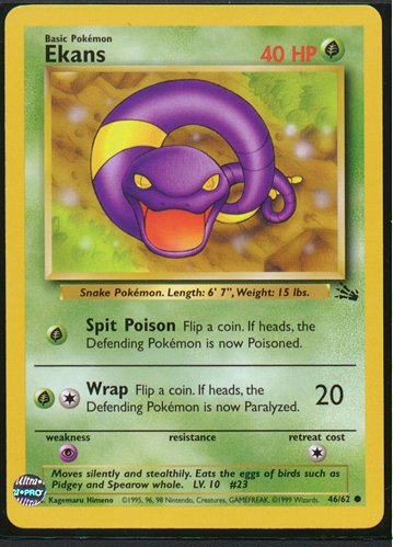 Ekans 46/62 reference image. See following photographs for the actual card and condition.