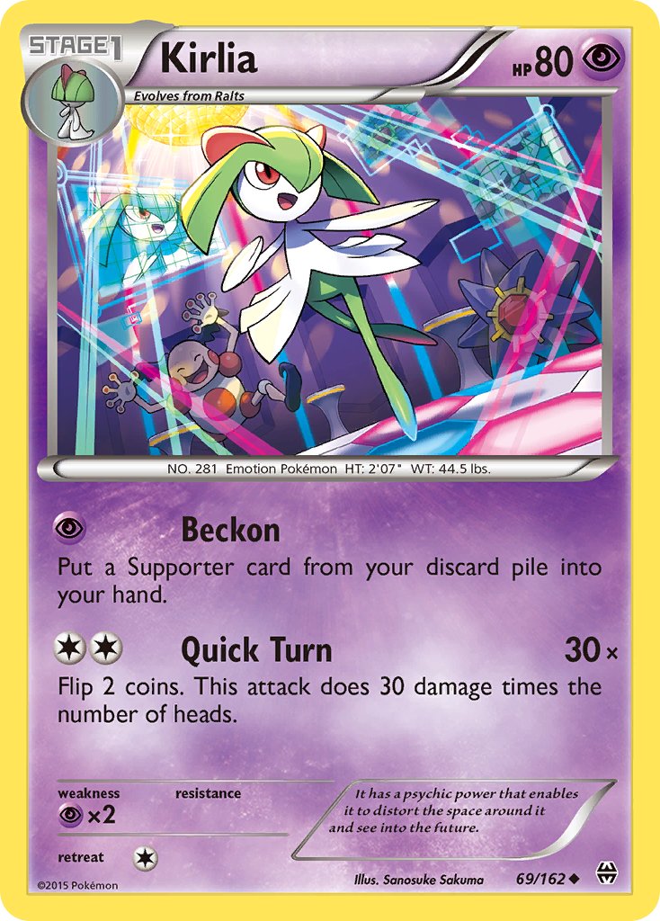 Kirlia 69/162 reference image. See following photographs for the actual card and condition.