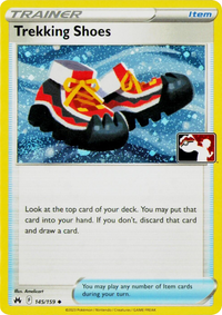 Trekking Shoes 145/159 | Play! Pokémon Stamped reference image. See following photographs for the actual card and condition.