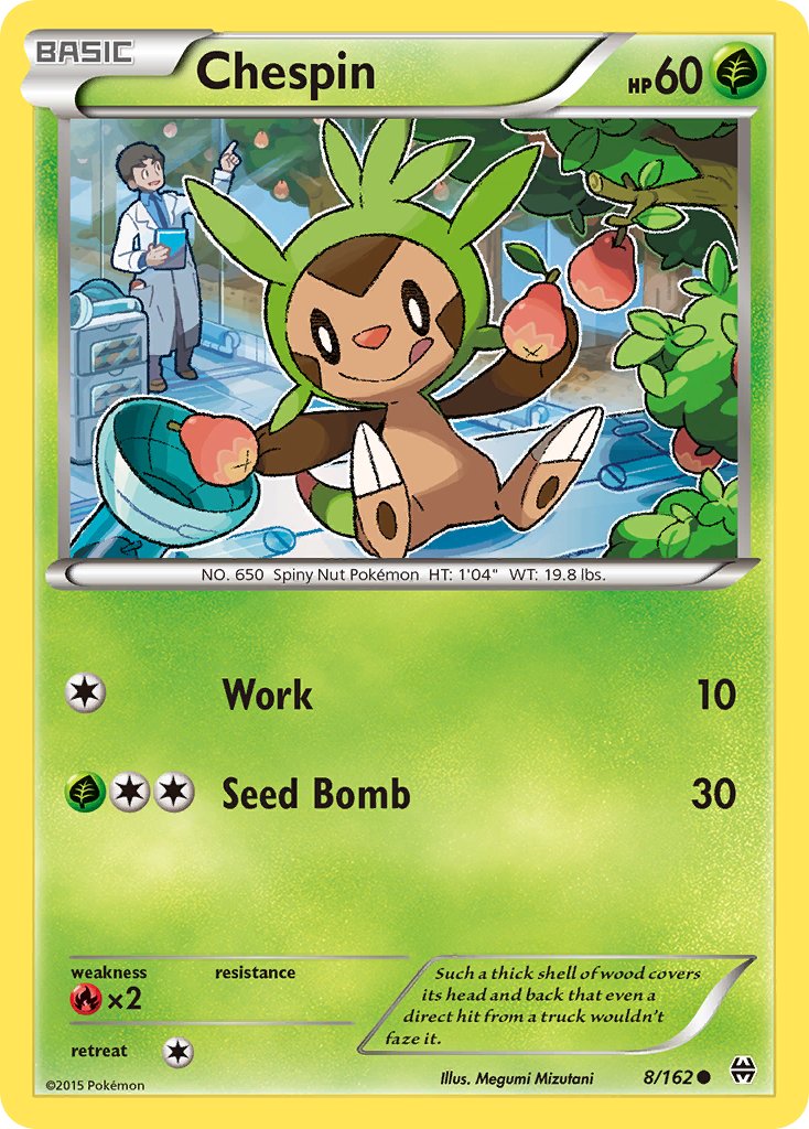 Chespin 8/162 reference image. See following photographs for the actual card and condition.