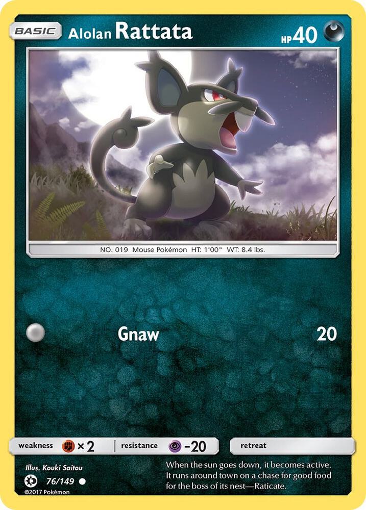 Alolan Rattata catalogue reference image. See subsequent photos for actual card condition.