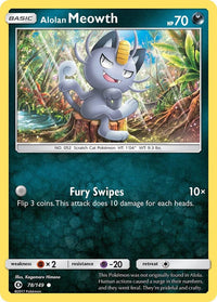 Alolan Meowth catalogue reference image. See subsequent photos for actual card condition.