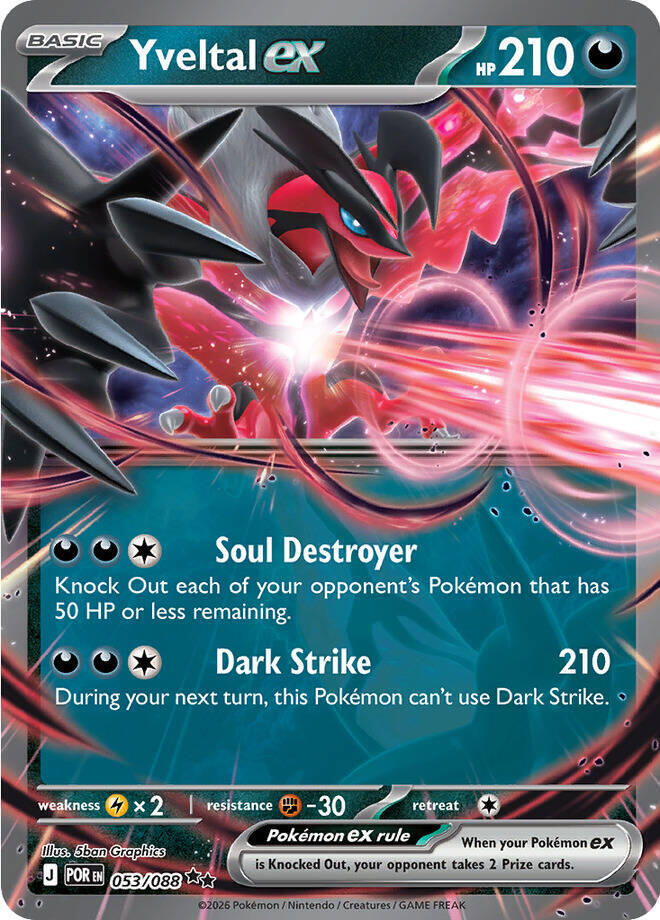 Yveltal ex - 053/088 catalogue reference image. See subsequent photos for actual card condition.