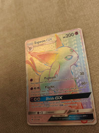 Espeon-GX 152/149 Sun & Moon, actual card front angled view, photograph 33903