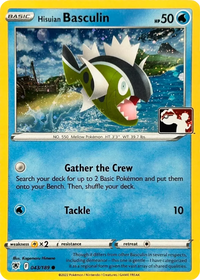 Hisuian Basculin 043/189 Play! Pokémon stamped cosmos holo reference image. See subsequent photographs for actual condition.
