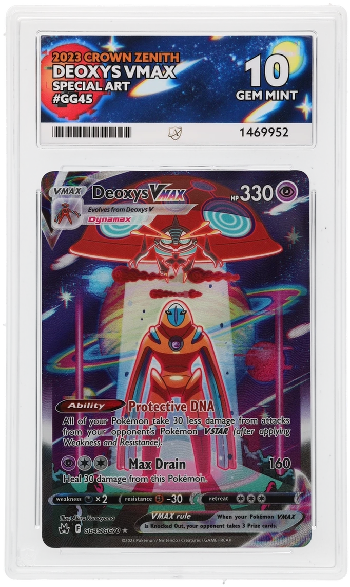 Front of Deoxys VMAX GG45/GG70 Crown Zenith in its ACE 10 Gem Mint slab, certificate 1469952.