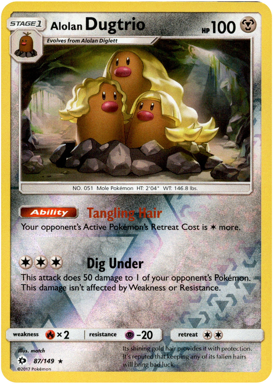 Alolan Dugtrio 87/149 | Condition review required exact reverse holo reference image. See subsequent photographs for actual condition.