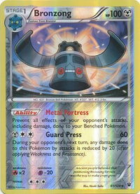 Bronzong 61/124 exact reverse holo reference image. See subsequent photographs for actual condition.