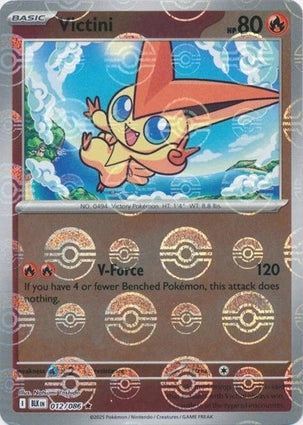 Victini 012/086 English Poké Ball foil reference image. See subsequent photographs for actual condition.